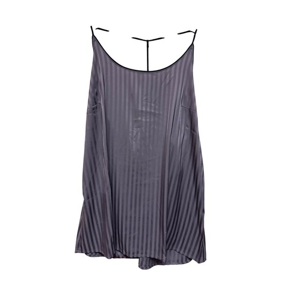 Auden Women's Sleep Lounge Shirt Deep Purple Stripe T-Back Satin Plus 1X NEW - Picture 1 of 8